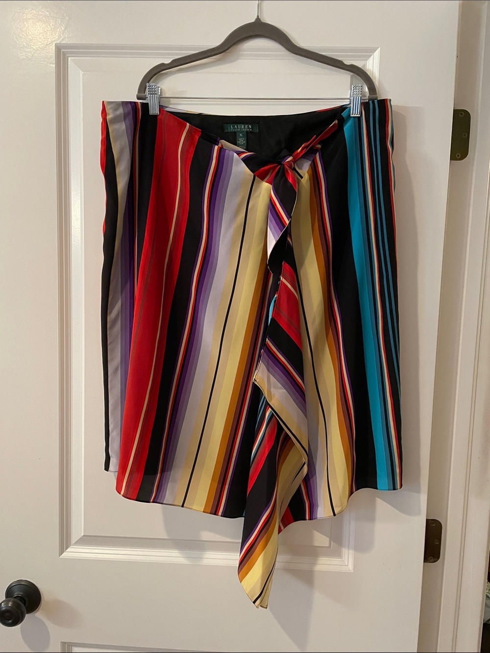 Lauren Ralph Lauren Multicolor Stripe Wrap Skirt - Red/Yellow/Blue